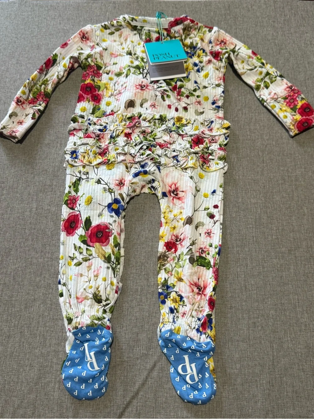 Posh Peanut Barbara Ribbed Ruffle Zip Footie Sleeper 0-3Months